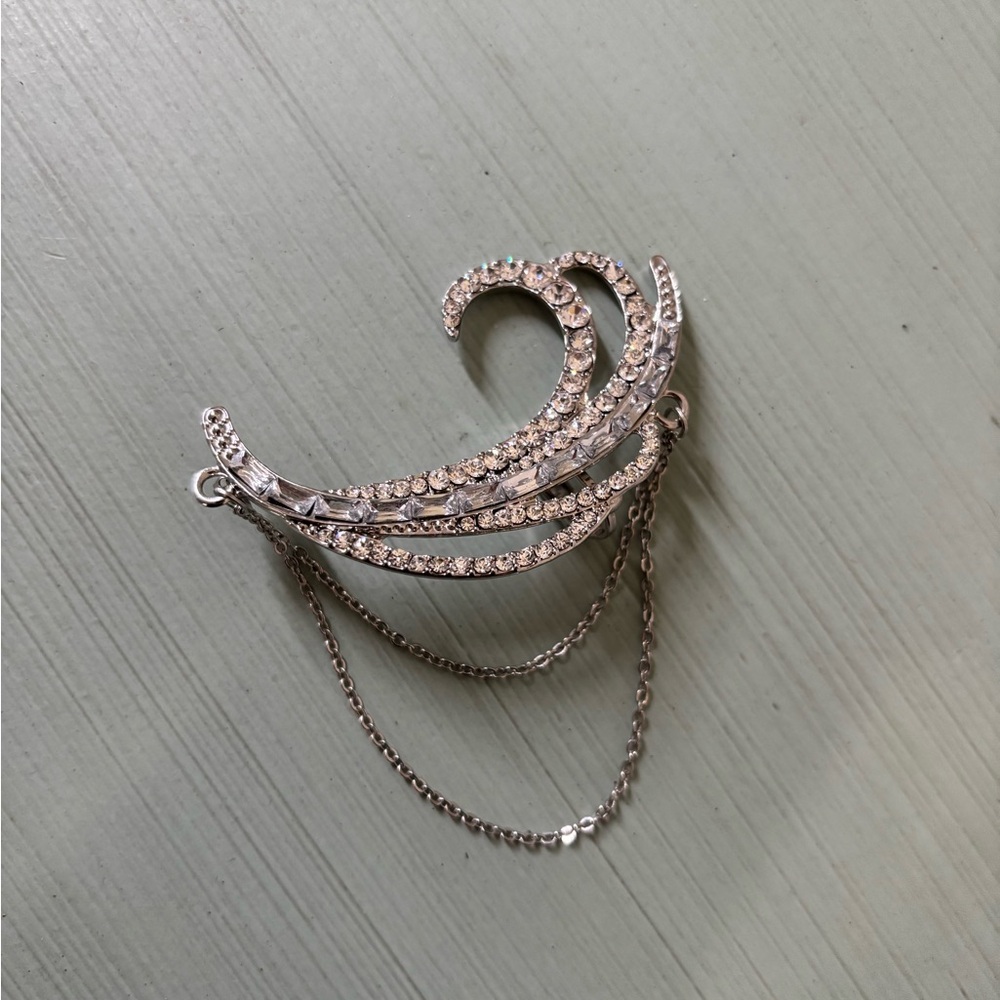 Rhinestone Stud Earcuff Ear Cuff Earring with Silver Chains